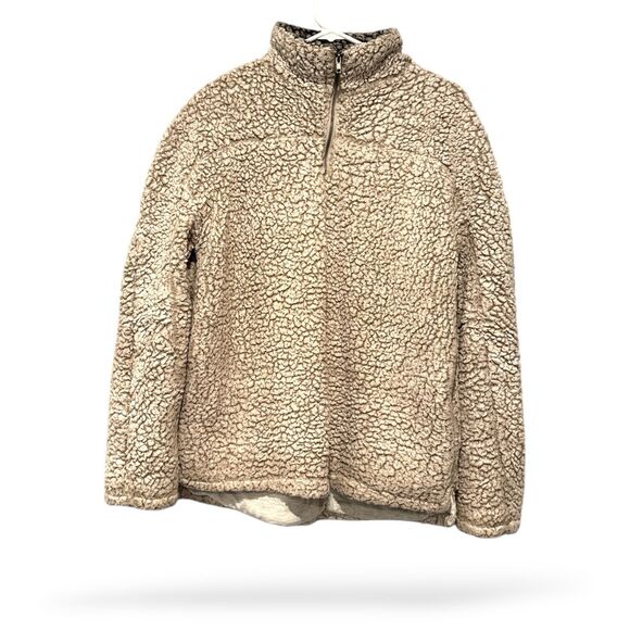 Thread + Supply Sherpa Jacket‎ Cream Womens L Quarter Zip Teddy Fleece Cozy - Picture 2 of 8